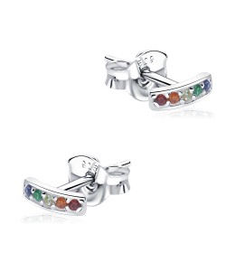 Rectangle Shaped with Colorful Stone Silver Ear Stud STS-5325